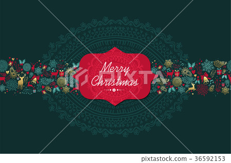 Merry Christmas gold deer pattern greeting card 36592153