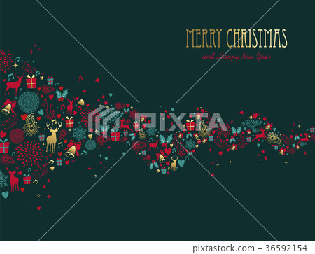 Christmas and new year gold deer ornament card 36592154