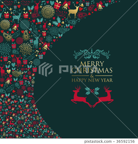 Christmas and new year gold deer ornament card 36592156