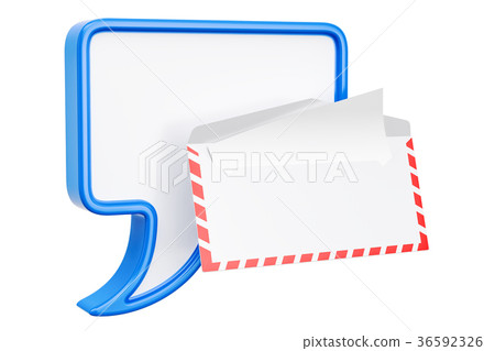 Speech bubble with paper envelope, 3D rendering 36592326
