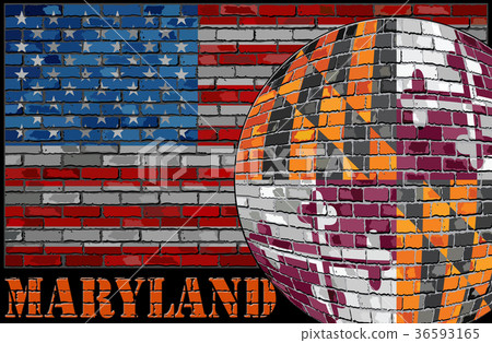 Maryland flag on the USA flag background 36593165