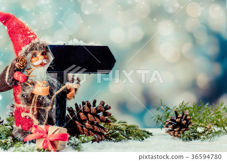 Christmas decoration on snow with Santa.Copy space Christmas decoration on snow with Santa.Copy space 36594780