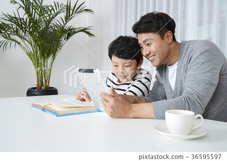 Young father's good teacher for son - playing guitar, reading storybook, etc. 283 Young father's good teacher for son - playing guitar, reading storybook, etc. 283 36595597