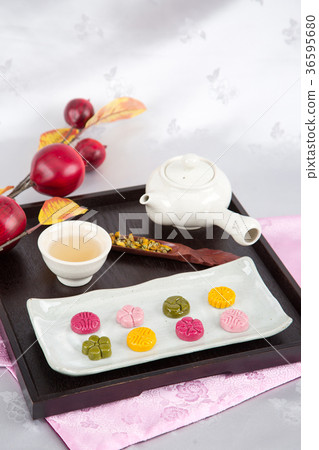 Isolated shot in studio - the Korean traditional colorful refreshments. 018 36595680