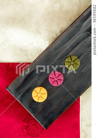 Isolated shot in studio - the Korean traditional colorful refreshments. 026 36595682