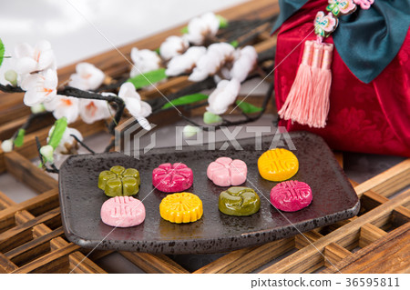 Isolated shot in studio - the Korean traditional colorful refreshments. 039 Isolated shot in studio - the Korean traditional colorful refreshments. 039 36595811