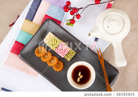 Isolated shot in studio - the Korean traditional colorful refreshments. 112 Isolated shot in studio - the Korean traditional colorful refreshments. 112 36595935