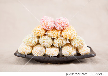 Isolated shot in studio - the Korean traditional colorful refreshments. 124 Isolated shot in studio - the Korean traditional colorful refreshments. 124 36595939