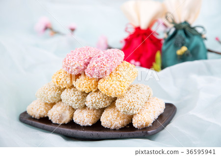 Isolated shot in studio - the Korean traditional colorful refreshments. 111 Isolated shot in studio - the Korean traditional colorful refreshments. 111 36595941