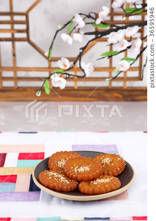 Isolated shot in studio - the Korean traditional colorful refreshments. 126 Isolated shot in studio - the Korean traditional colorful refreshments. 126 36595946