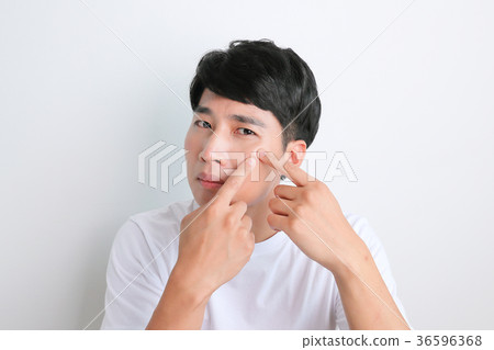 A mugshot of Young guy.- shaving, put lotion, hair dryer, etc. 206 A mugshot of Young guy.- shaving, put lotion, hair dryer, etc. 206 36596368