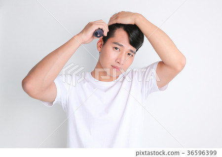 A mugshot of Young guy.- shaving, put lotion, hair dryer, etc. 225 A mugshot of Young guy.- shaving, put lotion, hair dryer, etc. 225 36596399