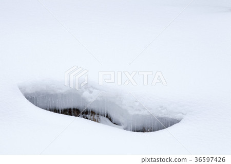 Ice column of crevasse, crevasses on the slope of snow, landscape with ice pillars in it 36597426
