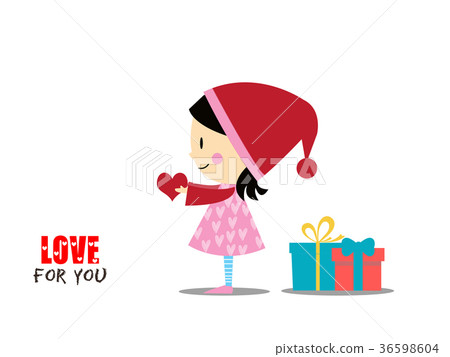 Cute girl holding red heart - Stock Illustration [36598604] - PIXTA