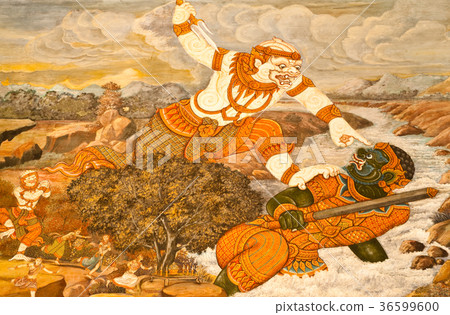 traditional Thai style painting art on temple wal traditional Thai style painting art on temple wal 36599600