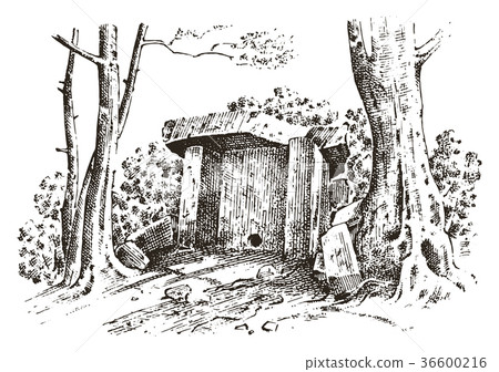 ancient cave. prehistoric house of wood or stone 36600216