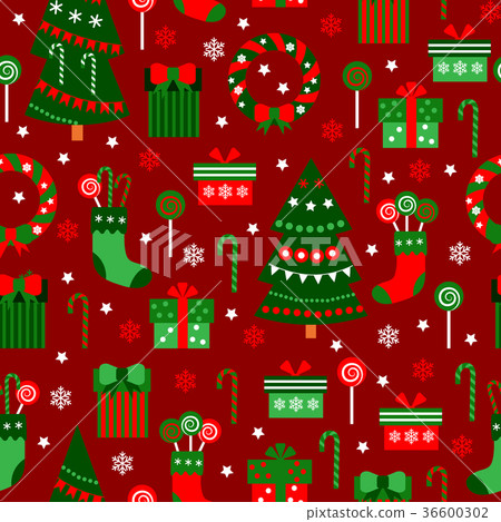 New Year Red Tile Pattern. Merry Christmas Flat 36600302
