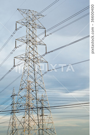 High voltage electricity pillars and blue sky 36600400