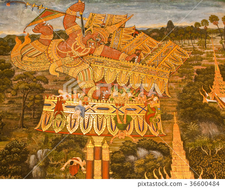 traditional Thai style painting art on temple wal traditional Thai style painting art on temple wal 36600484