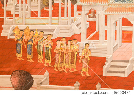 traditional Thai style painting art on temple wal traditional Thai style painting art on temple wal 36600485