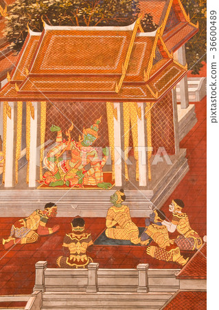 traditional Thai style painting art on temple wal traditional Thai style painting art on temple wal 36600489