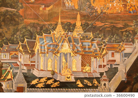 traditional Thai style painting art on temple wal traditional Thai style painting art on temple wal 36600490