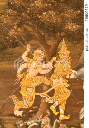 traditional Thai style painting art on temple wal traditional Thai style painting art on temple wal 36600519