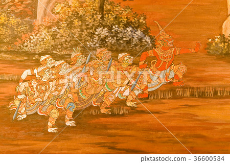 traditional Thai style painting art on temple wal traditional Thai style painting art on temple wal 36600584