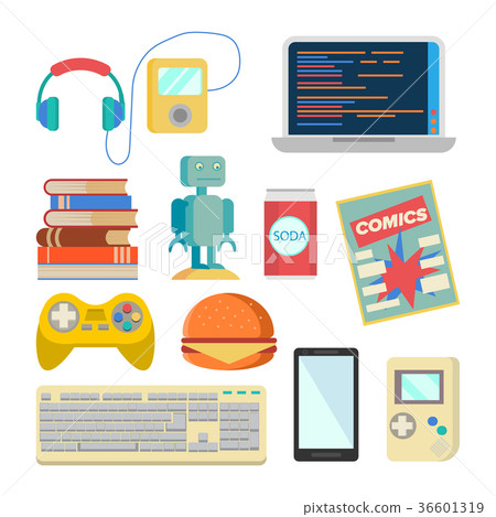 Nerd Items Set Vector. Geek Accessories 36601319