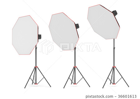 3d rendering of three large light with octoboxes 3d rendering of three large light with octoboxes 36601613