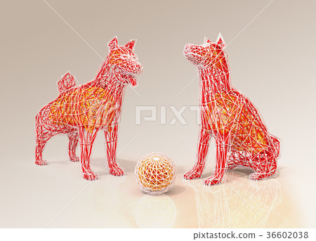 Image of a low poly dog on a gray background Image of a low poly dog on a gray background 36602038