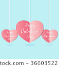 Red hearts with Happy valentine's day text hanging 36603522