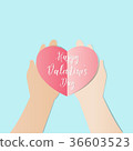 Hand holding Red hearts with Happy valentine's day 36603523