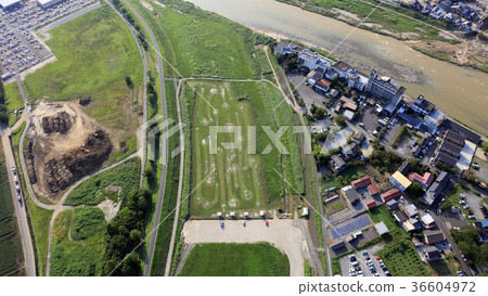 Aerial view August 29, 2017 _ Chikugo River after heavy rain in northern Kyushu Aerial view August 29, 2017 _ Chikugo River after heavy rain in northern Kyushu 36604972