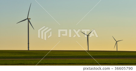 Windmills for electric power production blue sky 36605790