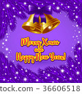 Christmas violet card with Christmas Bells 36606518