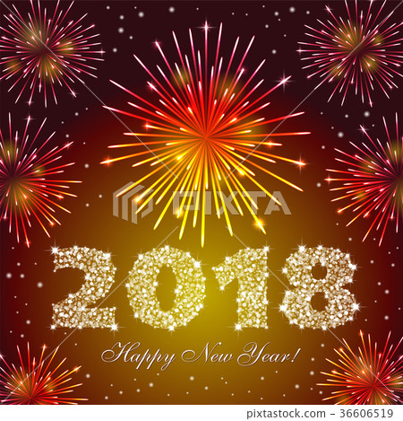 New 2018 Year Fireworks on red background 36606519