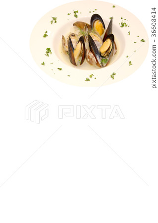 Shellfish clam and mussels with spice white wine steamed 36608414