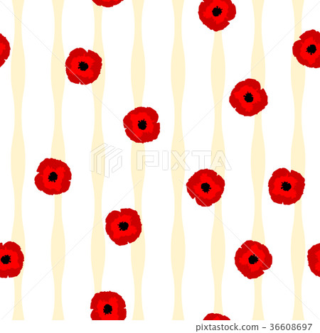 Seamless pattern Poppies, yellow lines on white 36608697