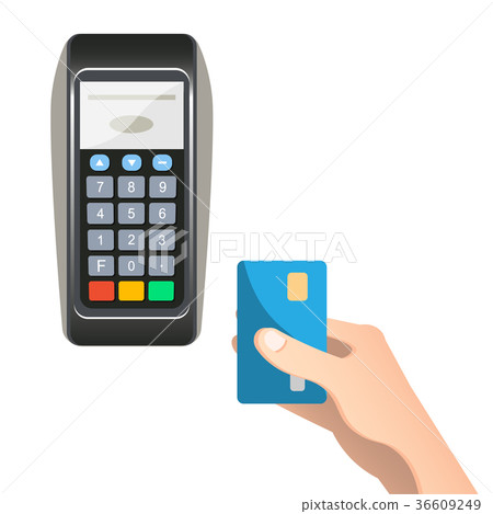 Payment terminal with credit card. 36609249
