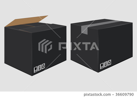 Black Cardboard Close Box. Side View. Package 36609790