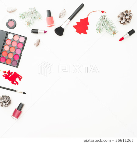 Workspace desk with woman cosmetics, accessories Workspace desk with woman cosmetics, accessories 36611265