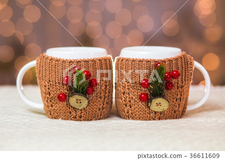 Close up of two white mugs 36611609