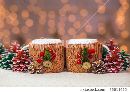 Closeup of two white cups Closeup of two white cups 36611613