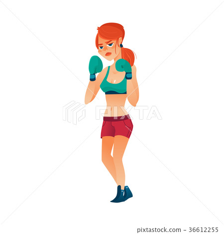 Young pretty boxer woman, girl in boxing gloves 36612255