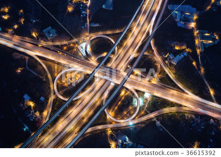 Crossing, high speed road, night view, bird's eye 36615392