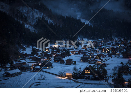 图库照片 白川乡 雪景 夜景