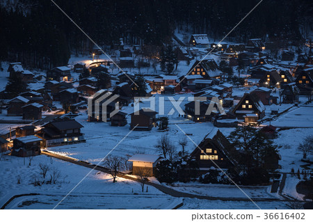 图库照片 白川乡 雪景 夜景