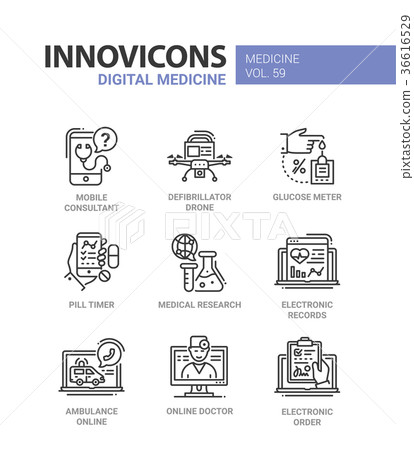 Digital medicine - line design icons set - Stock Illustration [36616529 ...