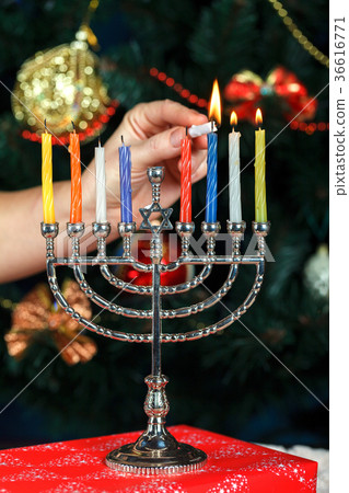 Menorah with candles for Hanukkah  36616771